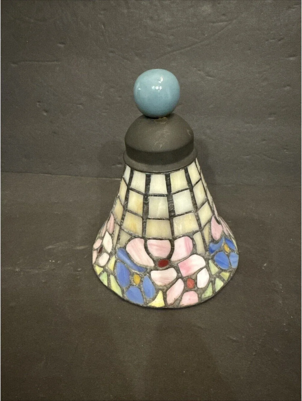 Vintage Tiffany Style Stained Glass Leaded Mosaic Lamp Shade Floral Pink Blue